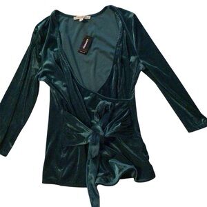 Express Teal Velvet Wrap Top Medium